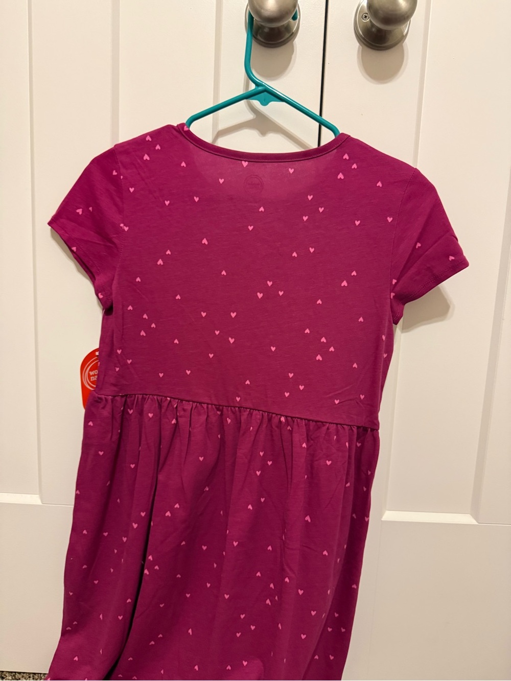 Girls' Magenta Heart Print Short Sleeve Dress